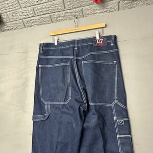 RESULTS Mens Dark Wash Denim Carpenter Pants 38L Relaxed Fit Utility
